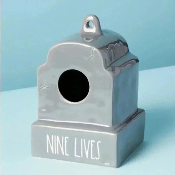 NEW Rae Dunn - NINE LIVES - Tombstone Ceramic Birdhouse / Home Decor - So Fun! - Picture 5 of 9